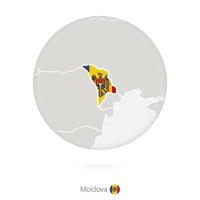 mapa de moldavia y bandera nacional en un círculo. vector