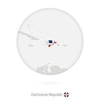 mapa de república dominicana y bandera nacional en un círculo. vector