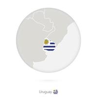 mapa de uruguay y bandera nacional en un círculo. vector