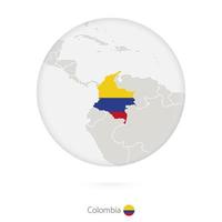 mapa de colombia y bandera nacional en un círculo. vector