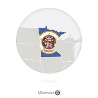 Map of Minnesota State and flag in a circle. vector