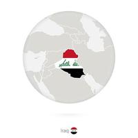 mapa de irak y bandera nacional en un círculo. vector