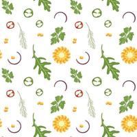 A pattern of a set of healthy vegetables, corn, arugula vector