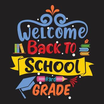 diseño de camiseta de bienvenida de regreso a la escuela con elementos escolares o diseño de tipografía dibujada a mano de regreso a la escuela vector