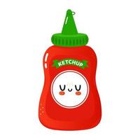 lindo personaje de ketchup divertido. icono de ilustración de personaje kawaii de dibujos animados dibujados a mano vectorial. aislado sobre fondo blanco. concepto de personaje de salsa de tomate vector