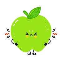 lindo personaje de manzana verde enojado. icono de ilustración de personaje kawaii de dibujos animados dibujados a mano vectorial. aislado sobre fondo blanco. triste concepto de personaje de manzana verde vector