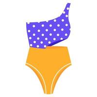 Yellow blue female swimwear 80s style. Women's fashion swimsuit. Vector illustration isolated on a white background.