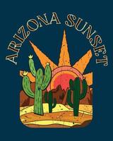 Retro Style Art Print of Arizona Sunset Vibes. Arizona Desert Vector Print Design for T shirt and Others