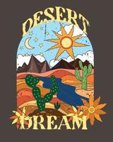 Desert Dream Arizona. Vector Retro Arizona Desert Print for T Shirt and Other. Desert Vibes Vector Graphic Print Design