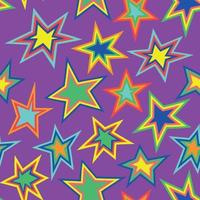 Seamless Pattern with Colorful Retro Style Stars on Violet Background. Colorful Bright Retro Pattern 1970 Style vector