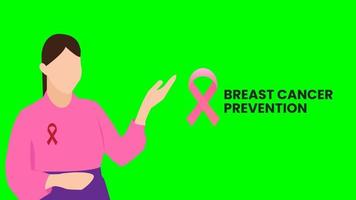 animação de prevenção de câncer de mama com fundo de tela verde