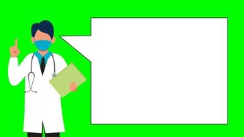 Doctor with Empty Speech Bubble. Animation Video with Green Screen