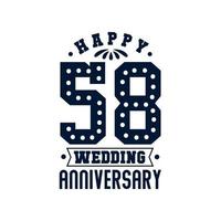 58 Anniversary celebration, Happy 58th Wedding Anniversary vector