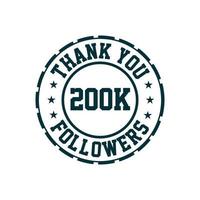 gracias celebración de 200k seguidores, tarjeta de felicitación para 200000 seguidores sociales. vector