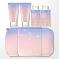 Vector Moonlight Holographic Theme Gradient Pastel Travel Kit Bag Set with Tube Bottle Packaging