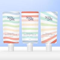 Vector Mini Travel Essential Toiletries Screw Cap Packet with Pastel Color Rainbow Stripe Pattern