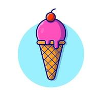 Ilustración de icono de vector de dibujos animados de cono de helado. concepto de icono de comida y bebida vector premium aislado. estilo de dibujos animados plana