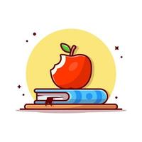 Apple en la ilustración de icono de vector de dibujos animados de libro. concepto de icono de educación alimentaria vector premium aislado. estilo de dibujos animados plana