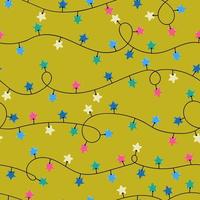 Vector modern colorful seamless background with illustrations of twinkle lights Christmas decorations. Use it for wallpaper, textile print, pattern fills, web page, surface textures, wrapping paper