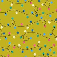 Vector modern colorful seamless background with illustrations of twinkle lights Christmas decorations. Use it for wallpaper, textile print, pattern fills, web page, surface textures, wrapping paper