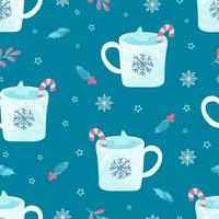 Colorful illustration of Christmas mug with cocoa, cream and a Christmas cane lollipop vector