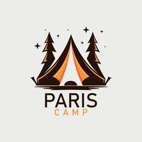 logotipo de la compañía de viajes y vacaciones con la forma de una carpa abierta que se asemeja a la torre eiffel en parís vector