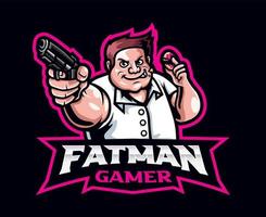 Fat man with gun mascot logo design vector