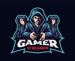 diseño del logotipo de la mascota del jugador streamer vector