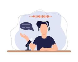 Broadcasting concept. Man talking with the audience. Radio host on the air. vector