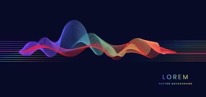 líneas de música de onda de sonido coloridas abstractas que fluyen sobre fondo azul oscuro. puede usar para anuncios, carteles, plantillas, presentaciones comerciales. ilustración vectorial vector