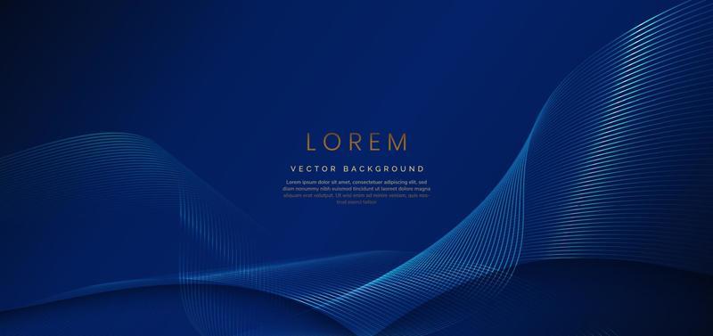 Abstract luxury golden lines curved overlapping on dark blue background. Template premium award design.
