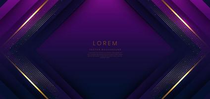 Template triangles purple and dark blue geometric with golden line layer and lighting effect sparkle on dark blue background. Luxury style. vector