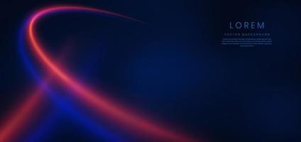 Abstract technology futuristic glowing blue and red  light lines with speed motion blur effect on dark blue background. vector