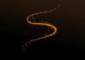 Gold light effect curves with sparkle on black background. vector