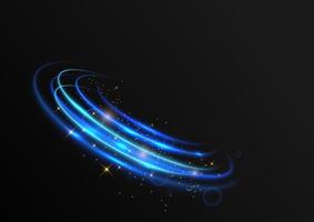 blue light effect curves with sparkle on black background. vector