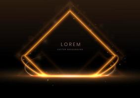 Abstract luxury golden square glowing lines curved overlapping on black background with lighting effect sparkle. Template premium award design. Vector illustration