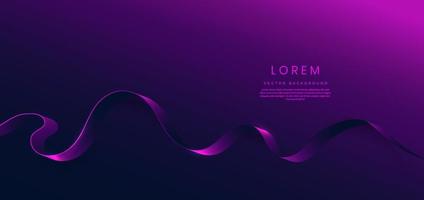 Abstract 3d curved purple and dark blue ribbon on dark background with lighting effect and sparkle with copy space for text. Luxury design style. vector