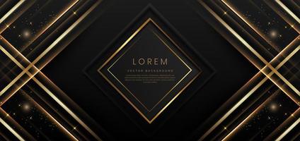 Abstract elegant gold lines diagonal on black background with lighting effect. Luxury square frame with copy space for text. vector