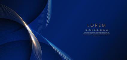 Abstract luxury golden lines curved overlapping on dark blue background. Template premium award design. vector