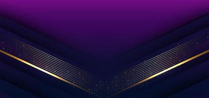 Template triangles purple and dark blue geometric with golden line layer and lighting effect sparkle on dark blue background. Luxury style. vector
