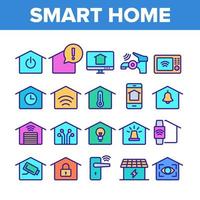 Color Smart Home Thin Line Icons Set Vector