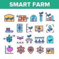 Color Smart Farm Elements Icons Set Vector