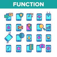 conjunto de iconos lineales de vector de función de aplicación de teléfono inteligente de color