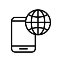 The browser function in the phone is a vector icon. Isolated contour symbol illustration