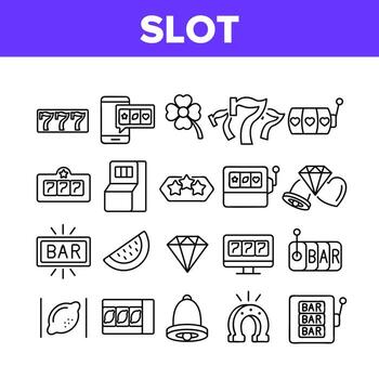 Slot Casino Machine Collection Icons Set Vector