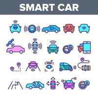 Color Smart Car Elements Icons Set Vector