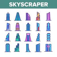 Skyscraper Building Collection Icons Set Vector