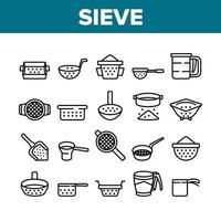 Sieve Kitchen Utensil Collection Icons Set Vector