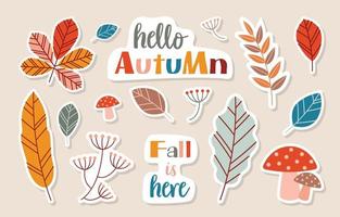 Fall Floral Autumn Leaves Sticker Set vector