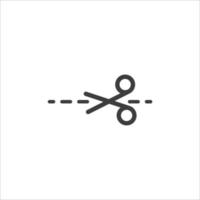 Vector sign of the Scissors cut line symbol is isolated on a white background. Scissors cut line icon color editable.